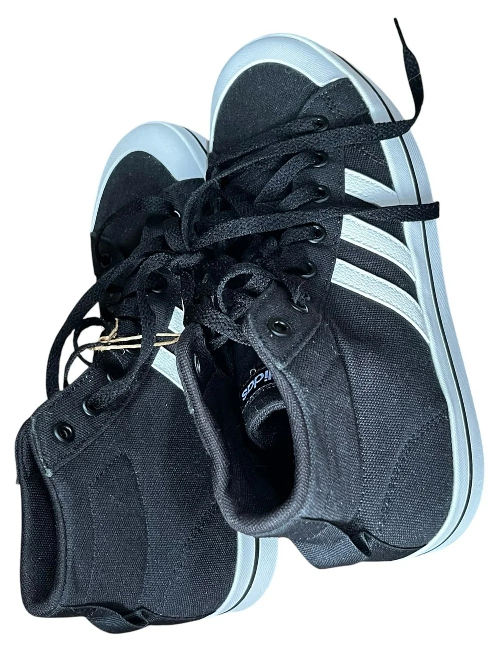 US 8.5 adidas Black High-Top Sneakers with White Stripes